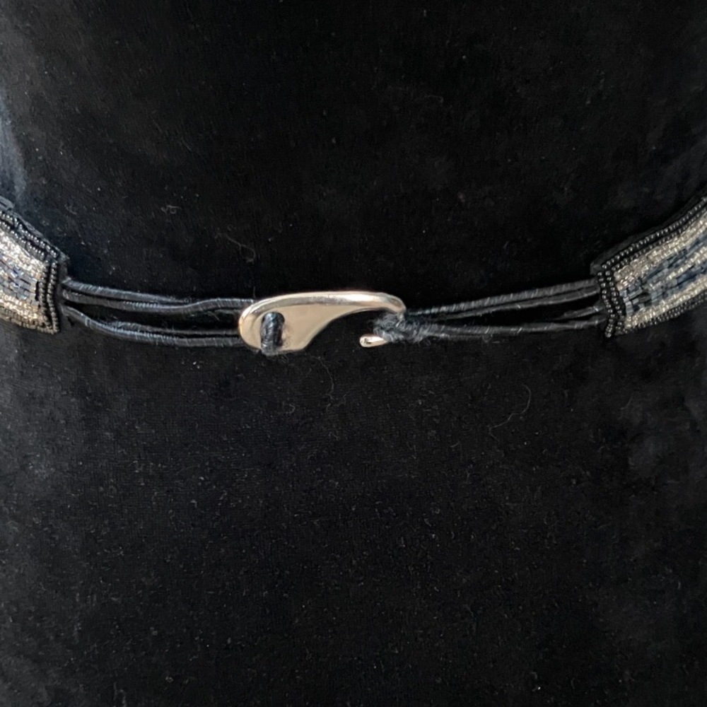 Vintage Carla Marchi Black and Silver Beaded Stretch Belt Art Deco Cinch Waist - Picture 8 of 11